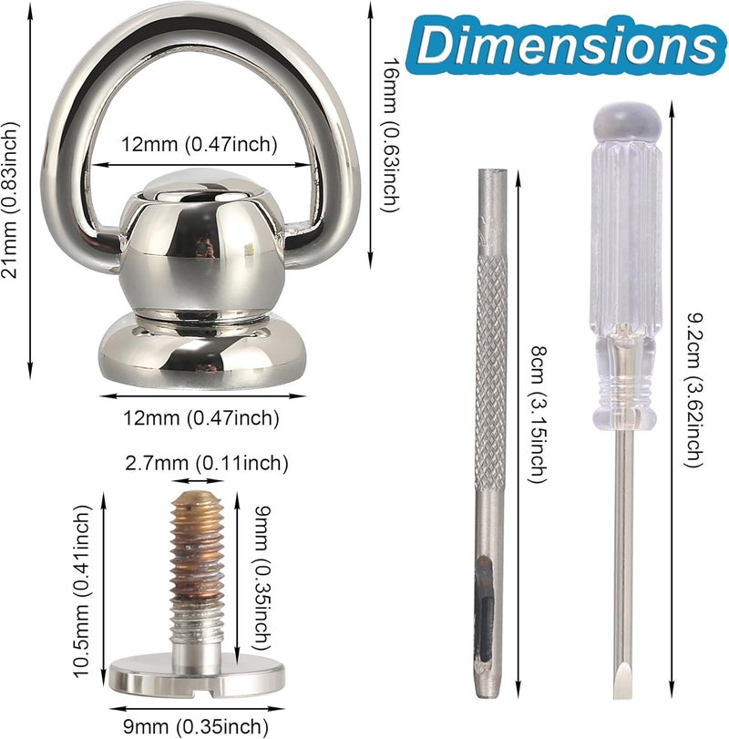 Notgia 4Pcs D Rings for Brass Rivets, Leather Rotatable Strap Hardware, Ball Button Studs, Chicago Screws - Handbag Purse Repair, Dog Collar, Leather Crafts (Silver) - Image 2